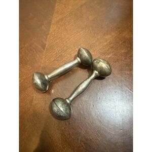 VTG 1930s-40s WEB Sterling Silver Baby Rattles Dumbbell Pair Antique